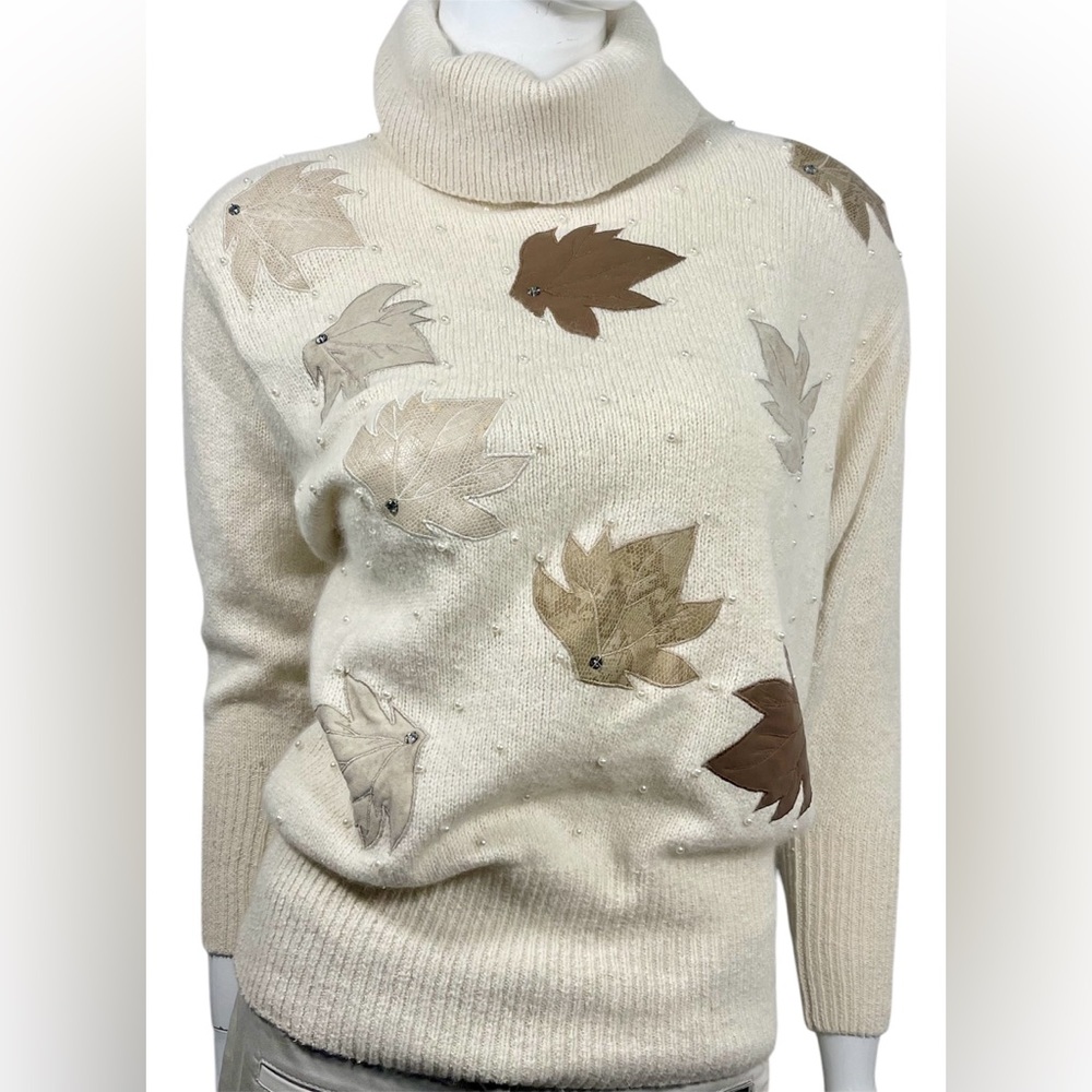 Vintage JARRODS Embellished Rhinestone, Pearls, Falling Leaves Sweater